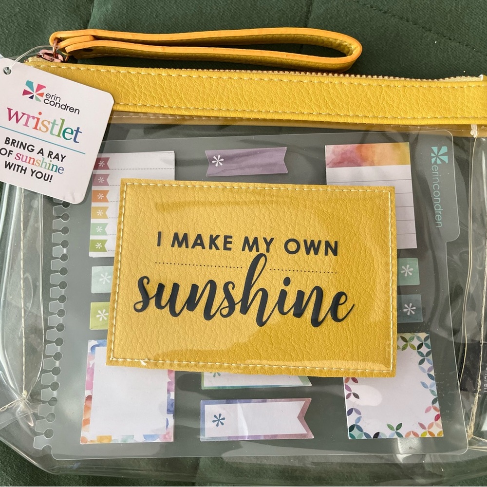 Erin Condren Yellow Transparent Bag and half dashboard clip in of sticky notes